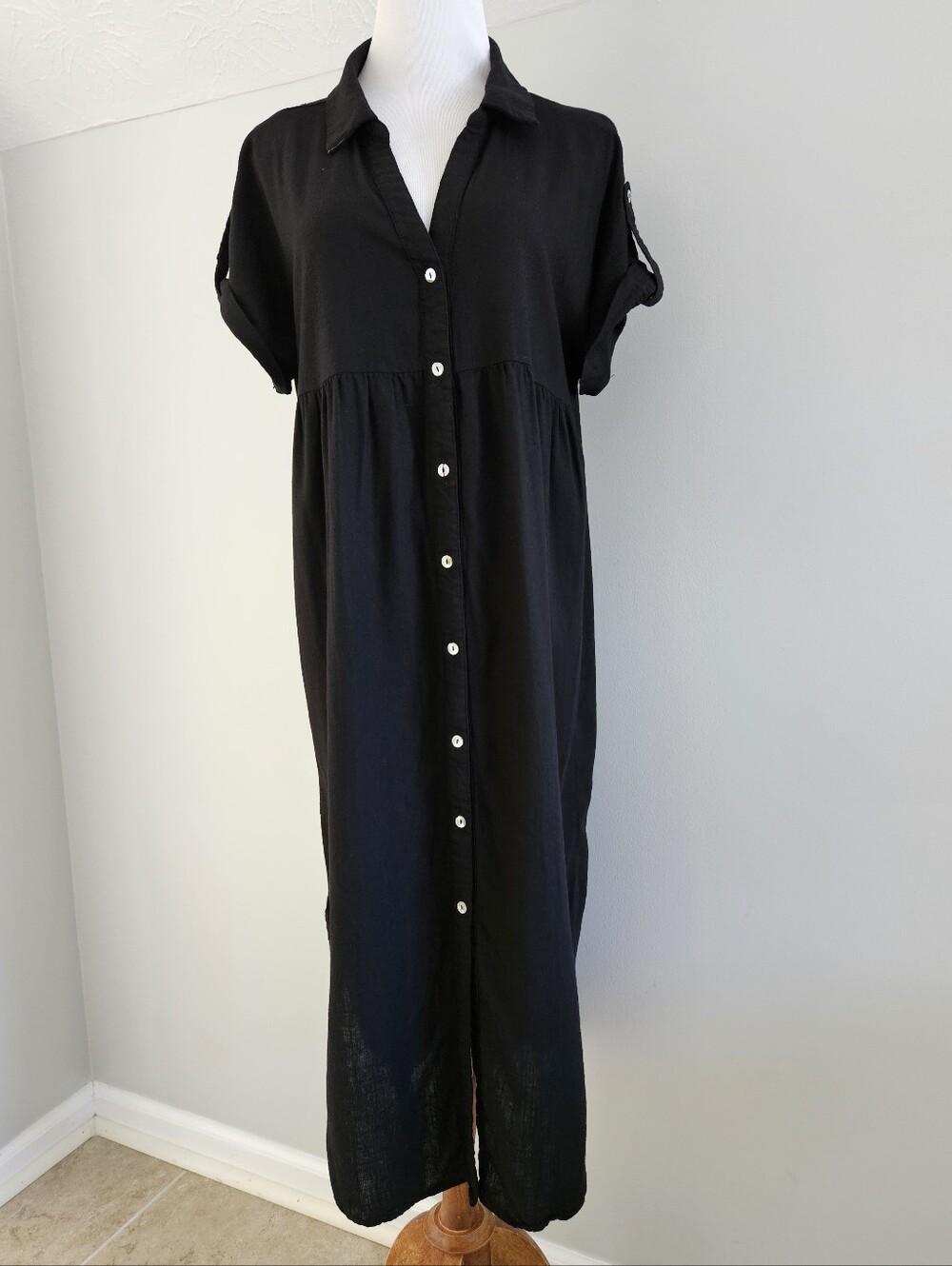 new in | Black Button-Front Shirt Dress